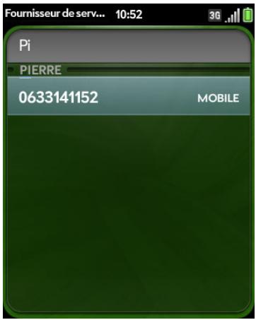 PALM PIXI PLUS - Composition d'un numéro à partir d'un nom de contact dans l'application téléphone - 1