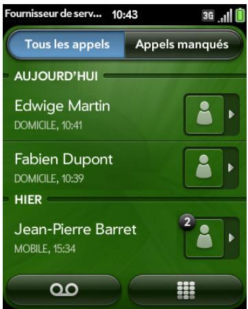 PALM PIXI PLUS - Affichage de l'histoire des appeals - 1