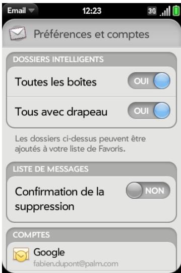 PALM PRE 2 - Définition des préférences d'e-mail - 1