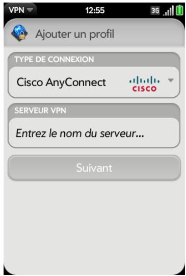PALM PRE 2 - Ajout d'un profil VPN à un client cisco anyconnect - 1