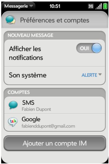 PALM PRE 2 SFR - Activation et désactivation des notifications de la messagerie - 1