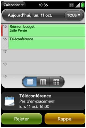 PALM PRE 2 SFR - Réponse à un rappel d'événement - 1