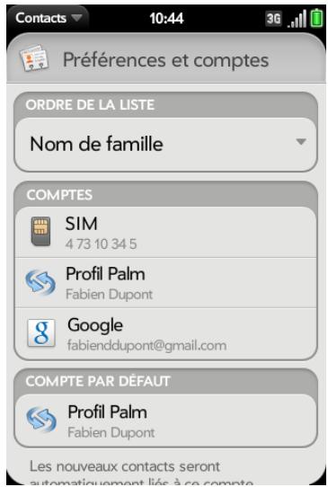 PALM PRE 2 SFR - Personnalisation de l'application contacts - 1