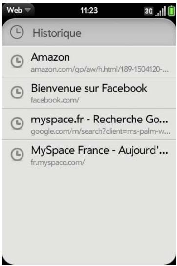 PALM PRE PLUS - Retour à des pages web précédemment consultées - 1