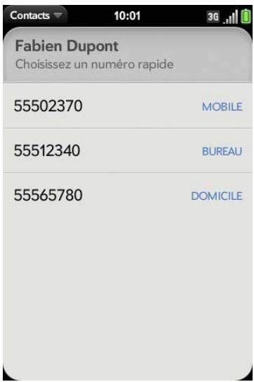 PALM PRE PLUS - Assignation d'un numéro rapide à un contact - 1