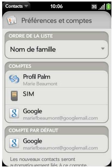 PALM PRE PLUS - Personnalisation de l'application contacts - 1