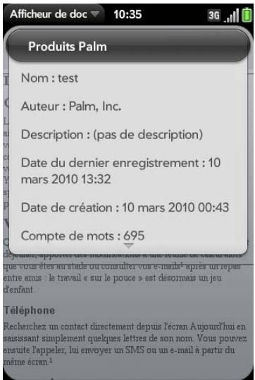 PALM PRE PLUS SFR - Affichage des propriétés d'un fichier - 1