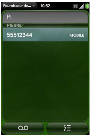 PALM PRE PLUS SFR - Composition d'un numéro à partir d'un nom de contact dans l'application téléphone - 1