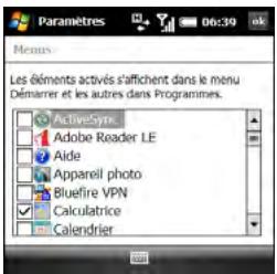 PALM TREO PRO - Organisation du menu démarrer - 1