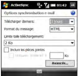 PALM TREO PRO - Modification des paramètres de téléchargement d'e-mail : comptes de messagerie outlook - 1