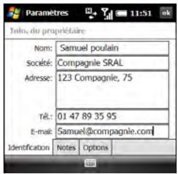 PALM TREO PRO - Saisie des informations de propriétaire - 1