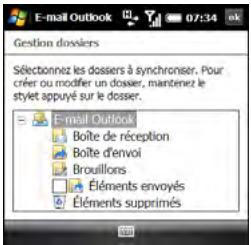 PALM TREO PRO - Sélection des dossiers à synchroniser : comptes de messagerie outlook - 1