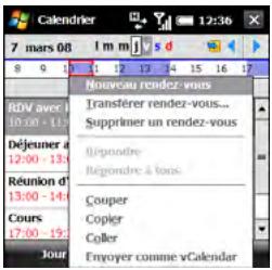 PALM TREO PRO - Sélection d'options dans un menu contextuel - 1