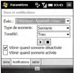 PALM TREO PRO - Choix de sonneries et de notifications d'affichage - 1