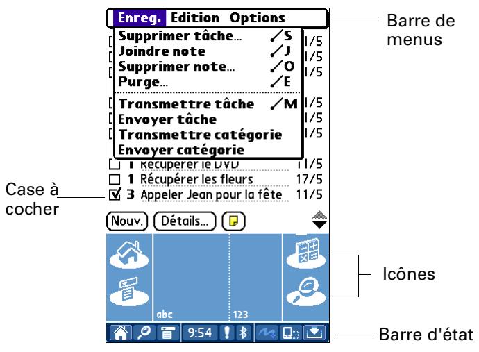 PALM TUNGSTEN T3 - Composants de l'interface de l'ordinateur de poche - 1