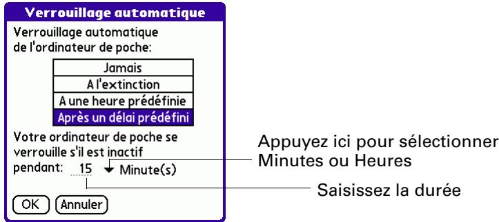PALM TUNGSTEN T3 - Pour verrouiller votre ordinateur de poche après une période d'inactivité : - 1