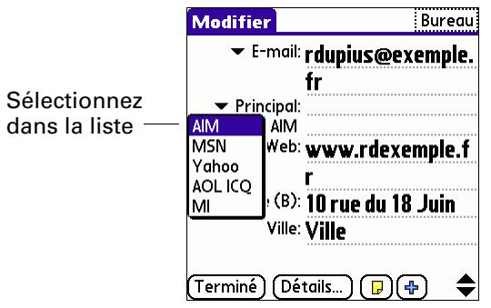 PALM TUNGSTEN T3 - Pour sélectionner des types de champs dans un contact : - 3