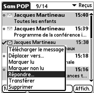 PALM TUNGSTEN T3 - Pour répondre à un message à partir de la liste des dossiers : - 1