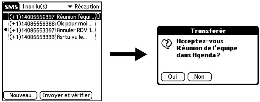 PALM TUNGSTEN T3 - Pour consulter des messages de données se trouvant dans réception : - 1