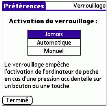 PALM TUNGSTEN T3 - Pour modifier les paramètres de verrouillage : - 1