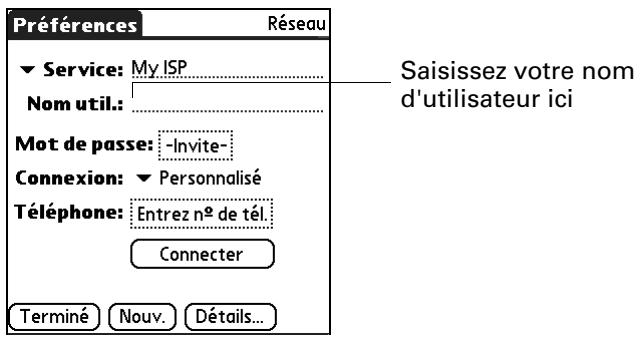 PALM TUNGSTEN T3 - Pour saisir un nom d'utilisateur : - 1