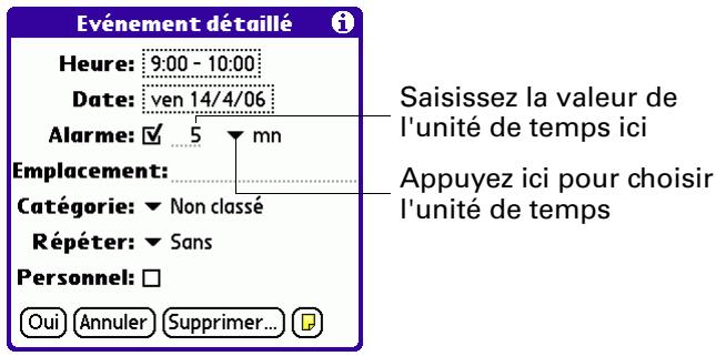 PALM TUNGSTEN T3 - Pour définir une alarme pour un événement : - 1