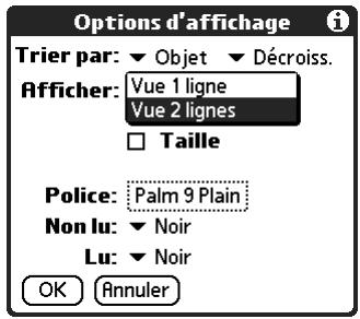 PALM TUNGSTEN T3 - Pour sélectionner l'affichage sur une ou deux lignes : - 1