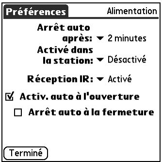 PALM TUNGSTEN T3 - Préférences relatives à l'alimentation - 1
