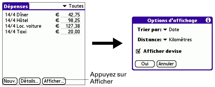 PALM TUNGSTEN T3 - Pour ouvrir la boîte de dialogue options d'affichage : - 1