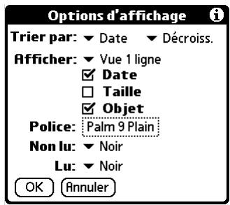 PALM TUNGSTEN T3 - Pour afficher ou masquer une colonne dans la liste du dossier : - 1