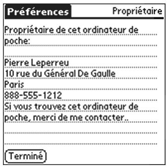 PALM TUNGSTEN T3 - Pour personnaliser les préférences relatives au propriétaire : - 1