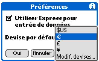 PALM TUNGSTEN T5 - Prédéfinition du symbole de devise - 1