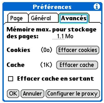 PALM TUNGSTEN T5 - Configuration des préférences de stockage des pages web - 2
