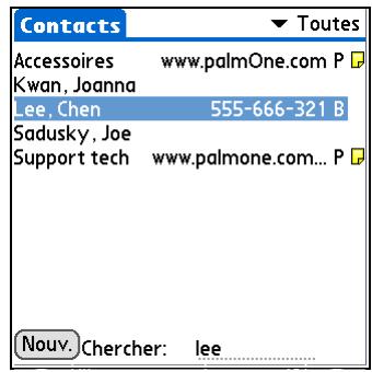 PALM TUNGSTEN T5 - Localisation d'un contact dans votre liste - 1