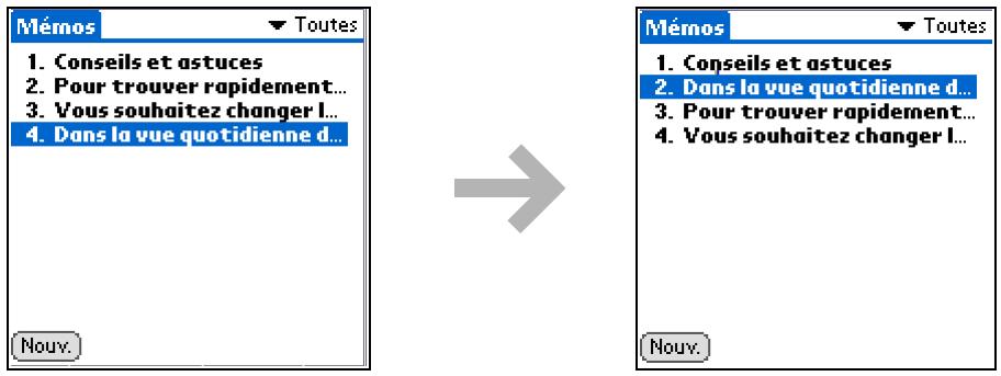 PALM TUNGSTEN T5 - Déplacement de mémos dans votre liste de mémos - 1