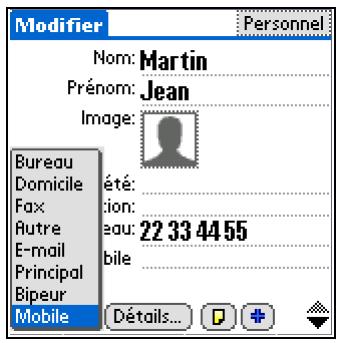 PALM TUNGSTEN T5 - Sélection des types de champs de contact - 3