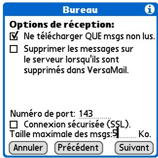 PALM TUNGSTEN T5 - Paramétrage des options de messagerie avancées - 2