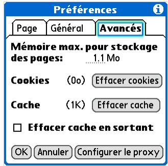 PALM TUNGSTEN T5 - Configuration des préférences pour l'utilisation d'un serveur proxy - 1