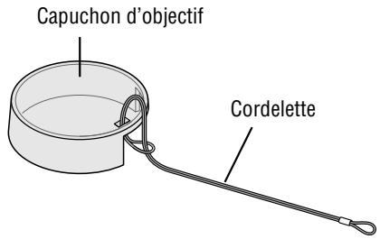 NEC VT45 - Fixation du capuchon objectif au socle à l'aide de la cordelette et du rivet fournis. - 1