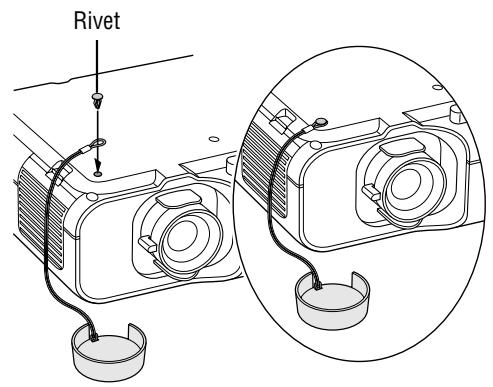 NEC VT45 - Fixation du capuchon objectif au socle à l'aide de la cordelette et du rivet fournis. - 2