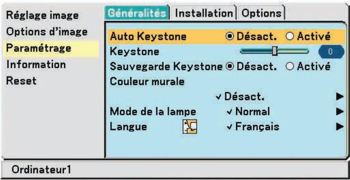 NEC VT580 - Réglage avec la fonction auto keystone (VT580 uniquement) - 1