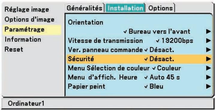 NEC VT580 - Pour activer la fonction de sécurité : - 1
