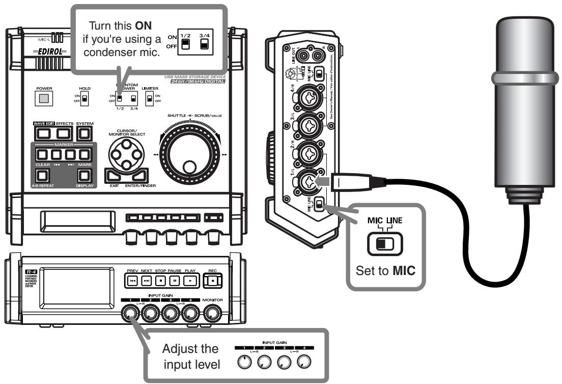 EDIROL R-4 - Recording from a connected mic - 1