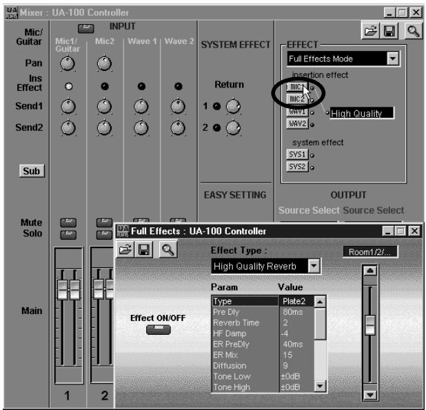 EDIROL UA-100 - Selection du signal à envoyer dans l'effet (Effect Source) - 1