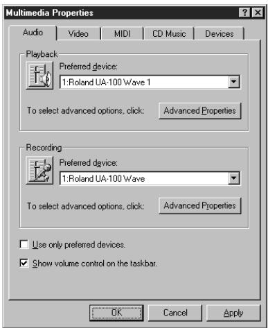 EDIROL UA-100 - Spécifier le péripérisque d'entrée/sorting audio - 1