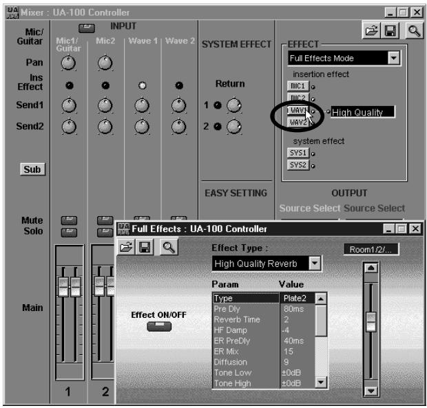 EDIROL UA-100 - Sélection du signal à envoyer dans l'effet (Effect Source) - 1