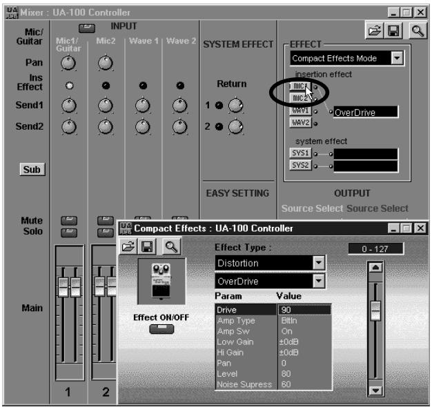 EDIROL UA-100 - Sélection du signal à envoyer dans l'effet (Effect Source) - 1