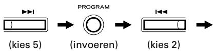 TEAC AD-500 - Druk afwisseld op de MUSIC SKIP toets(en) en de PROGRAM toets in de volgende volgorde: - 1