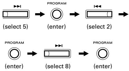 TEAC AD-500 - Alternately press the MUSIC SKIP button(s) and the PROGRAM button in the following order. - 1