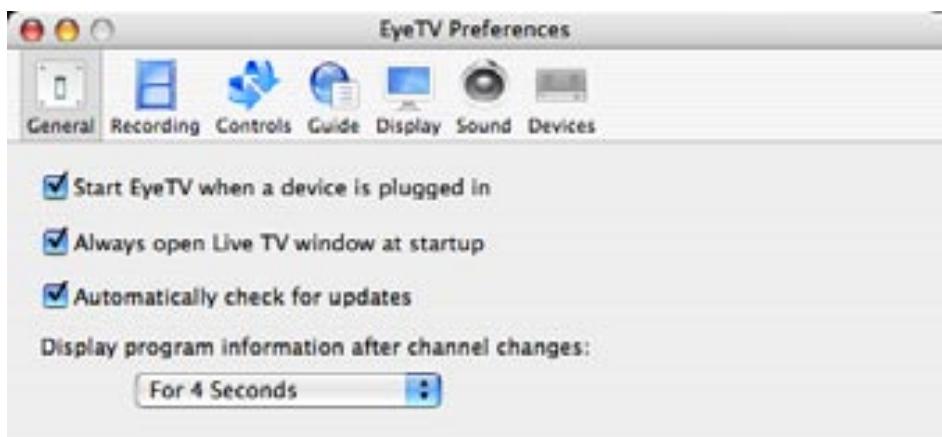 ELGATO LOGICIEL EYETV 2 - Preférences Générales - 1